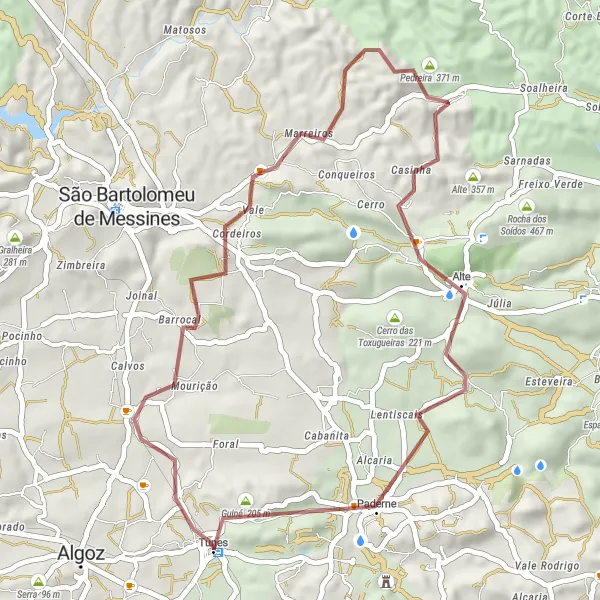 Miniatura do mapa de inspiração para ciclismo "Rota dos Amendoais e Portela" em Algarve, Portugal. Gerado pelo planejador de rotas de ciclismo Tarmacs.app