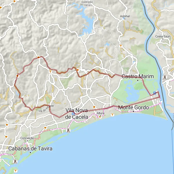 Miniatura do mapa de inspiração para ciclismo "Rota da Natureza Selvagem" em Algarve, Portugal. Gerado pelo planejador de rotas de ciclismo Tarmacs.app