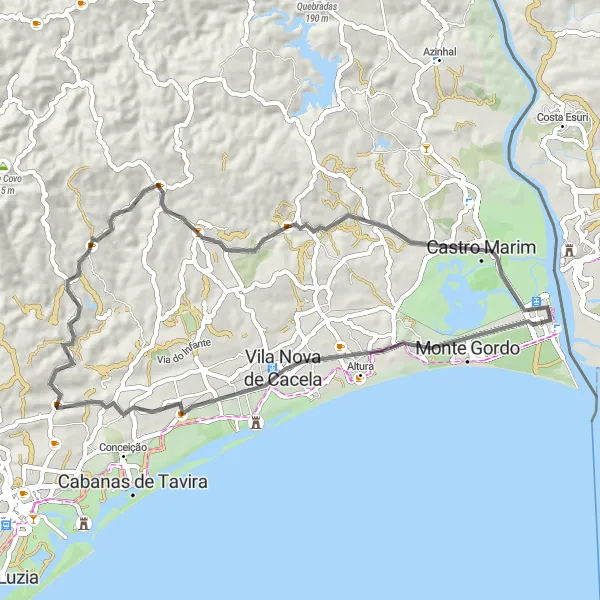 Miniatura do mapa de inspiração para ciclismo "Rota da Estrada Vila Real de Santo António" em Algarve, Portugal. Gerado pelo planejador de rotas de ciclismo Tarmacs.app