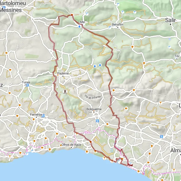 Miniatura do mapa de inspiração para ciclismo "Trilha Gravel da Memória" em Algarve, Portugal. Gerado pelo planejador de rotas de ciclismo Tarmacs.app
