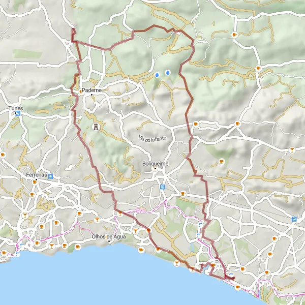 Miniatura do mapa de inspiração para ciclismo "Trilha Gravel da Serra" em Algarve, Portugal. Gerado pelo planejador de rotas de ciclismo Tarmacs.app