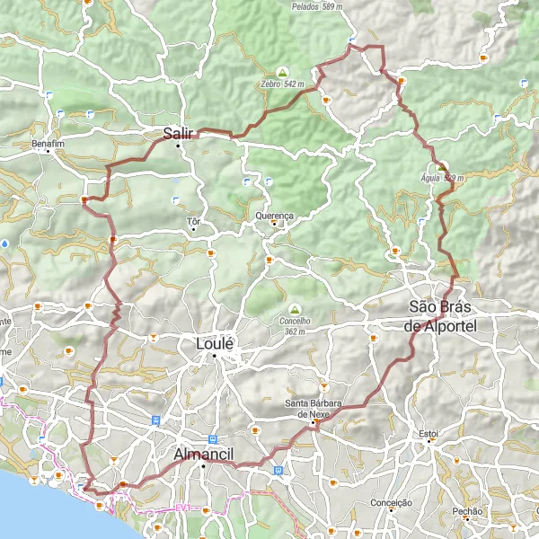 Miniatura do mapa de inspiração para ciclismo "Desafio de Gravel São Brás de Alportel-Almancil" em Algarve, Portugal. Gerado pelo planejador de rotas de ciclismo Tarmacs.app