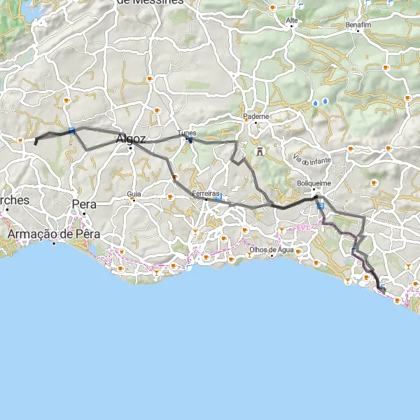 Miniatura do mapa de inspiração para ciclismo "Rota do Serra" em Algarve, Portugal. Gerado pelo planejador de rotas de ciclismo Tarmacs.app