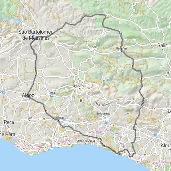 Miniatura do mapa de inspiração para ciclismo "Exploração Rural de Cerro da Vila a Arzinha" em Algarve, Portugal. Gerado pelo planejador de rotas de ciclismo Tarmacs.app