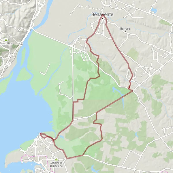 Miniatura do mapa de inspiração para ciclismo "Aventura Gravel em Benavente" em Área Metropolitana de Lisboa, Portugal. Gerado pelo planejador de rotas de ciclismo Tarmacs.app