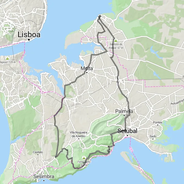 Miniatura do mapa de inspiração para ciclismo "Trilho da Serra de São Luís" em Área Metropolitana de Lisboa, Portugal. Gerado pelo planejador de rotas de ciclismo Tarmacs.app