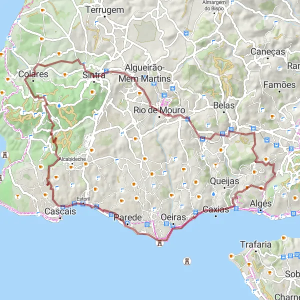Map miniature of "Gravel Adventure from Alfragide to Amadora" cycling inspiration in Área Metropolitana de Lisboa, Portugal. Generated by Tarmacs.app cycling route planner