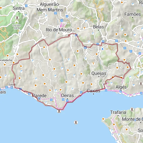 Miniatura do mapa de inspiração para ciclismo "Rota da Giribita e Massamá" em Área Metropolitana de Lisboa, Portugal. Gerado pelo planejador de rotas de ciclismo Tarmacs.app