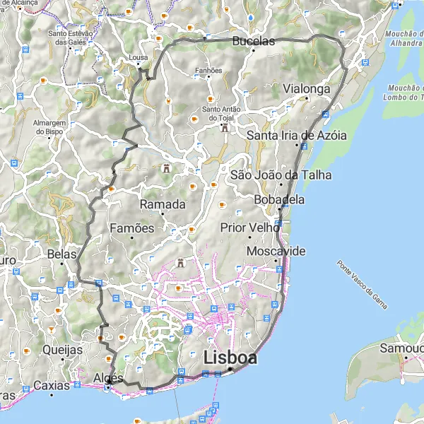 Miniatura do mapa de inspiração para ciclismo "Ciclovia das Torres" em Área Metropolitana de Lisboa, Portugal. Gerado pelo planejador de rotas de ciclismo Tarmacs.app