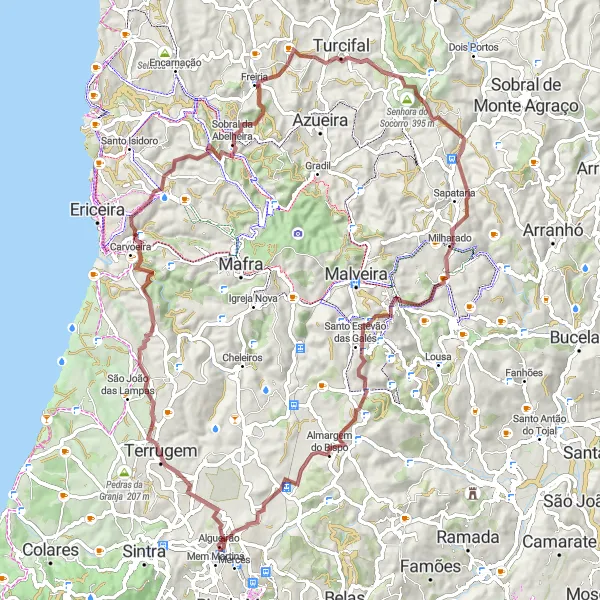 Miniatura do mapa de inspiração para ciclismo "Rota Gravel Noturna pela Aldeias" em Área Metropolitana de Lisboa, Portugal. Gerado pelo planejador de rotas de ciclismo Tarmacs.app