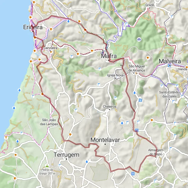 Miniatura do mapa de inspiração para ciclismo "Rota das Aldeias" em Área Metropolitana de Lisboa, Portugal. Gerado pelo planejador de rotas de ciclismo Tarmacs.app