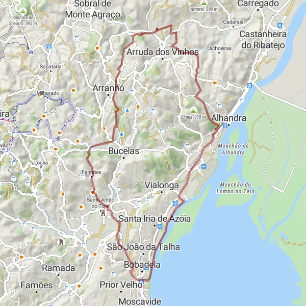 Miniatura do mapa de inspiração para ciclismo "Caminho das Aldeias Históricas" em Área Metropolitana de Lisboa, Portugal. Gerado pelo planejador de rotas de ciclismo Tarmacs.app