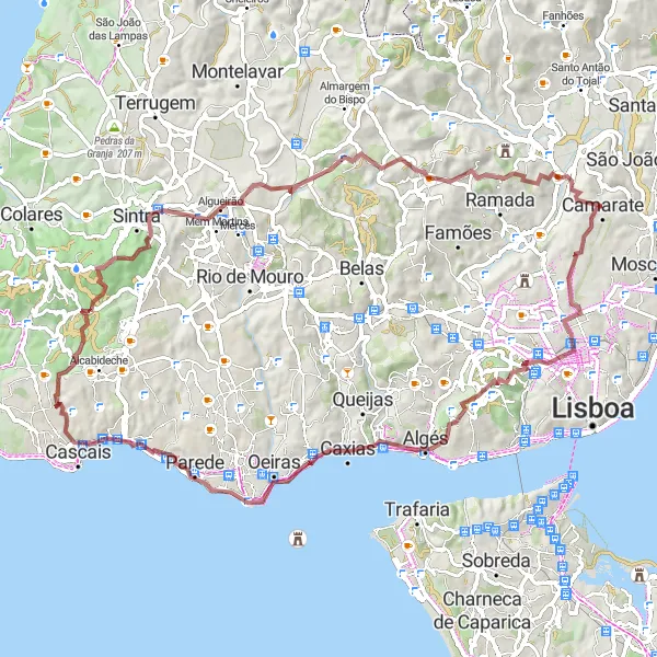 Miniatura do mapa de inspiração para ciclismo "Aventura na Natureza de Cruz Quebrada-Dafundo" em Área Metropolitana de Lisboa, Portugal. Gerado pelo planejador de rotas de ciclismo Tarmacs.app