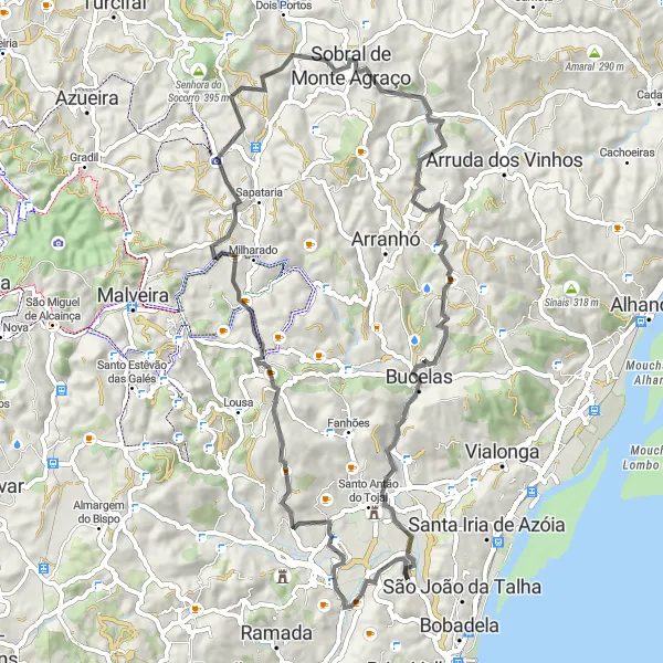 Miniatura do mapa de inspiração para ciclismo "Exploração da Serra de Atalaia" em Área Metropolitana de Lisboa, Portugal. Gerado pelo planejador de rotas de ciclismo Tarmacs.app