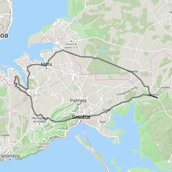 Map miniature of "Historical tour through Arrentela and surroundings" cycling inspiration in Área Metropolitana de Lisboa, Portugal. Generated by Tarmacs.app cycling route planner