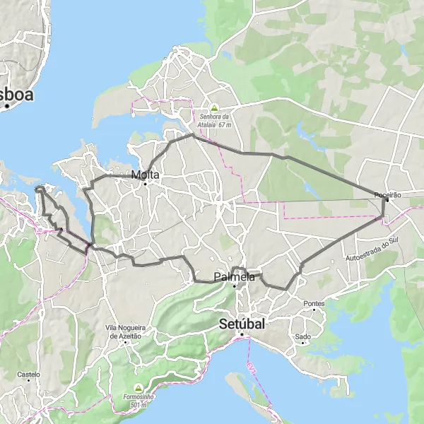 Miniatura do mapa de inspiração para ciclismo "Circuito dos Miradouros da Costa Azul" em Área Metropolitana de Lisboa, Portugal. Gerado pelo planejador de rotas de ciclismo Tarmacs.app