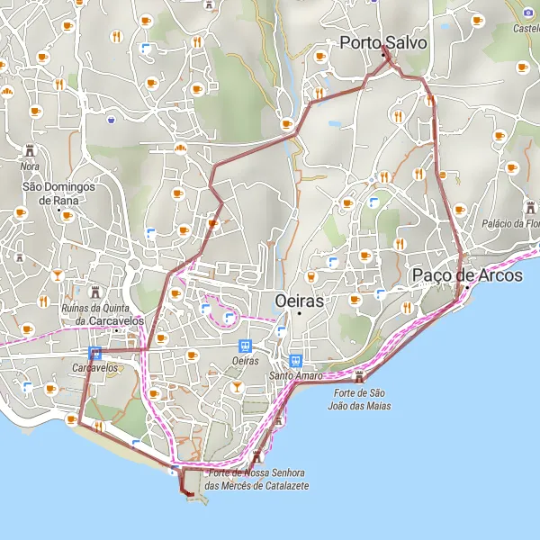 Map miniature of "Coastal Escape" cycling inspiration in Área Metropolitana de Lisboa, Portugal. Generated by Tarmacs.app cycling route planner