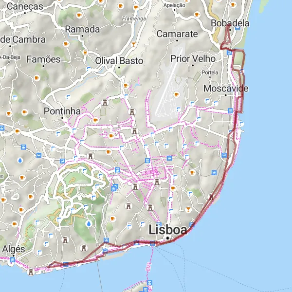 Miniatura do mapa de inspiração para ciclismo "Exploração Gravel de Lisboa" em Área Metropolitana de Lisboa, Portugal. Gerado pelo planejador de rotas de ciclismo Tarmacs.app