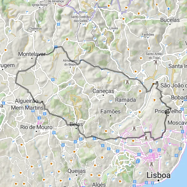 Miniatura do mapa de inspiração para ciclismo "Rota dos Palacetes de Lisboa" em Área Metropolitana de Lisboa, Portugal. Gerado pelo planejador de rotas de ciclismo Tarmacs.app