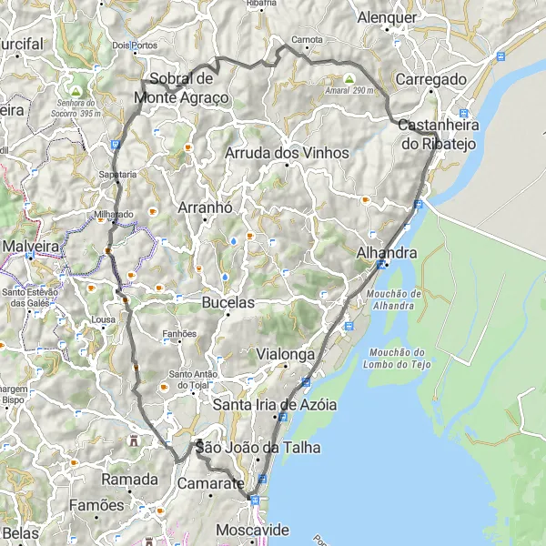 Miniatura do mapa de inspiração para ciclismo "Caminho dos Montes de Lisboa" em Área Metropolitana de Lisboa, Portugal. Gerado pelo planejador de rotas de ciclismo Tarmacs.app