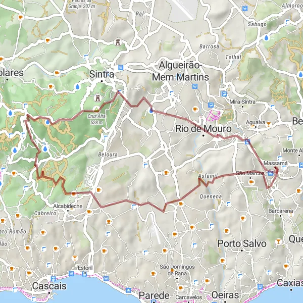 Miniatura do mapa de inspiração para ciclismo "Rota de Gravel Massamá-Rio de Mouro" em Área Metropolitana de Lisboa, Portugal. Gerado pelo planejador de rotas de ciclismo Tarmacs.app