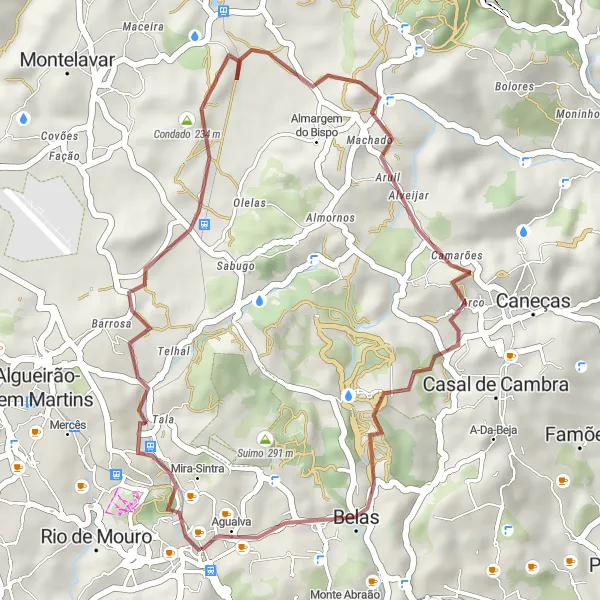 Miniatura do mapa de inspiração para ciclismo "Rota de Gravel Agualva-Cacém-Cruzeiro de Agualva" em Área Metropolitana de Lisboa, Portugal. Gerado pelo planejador de rotas de ciclismo Tarmacs.app