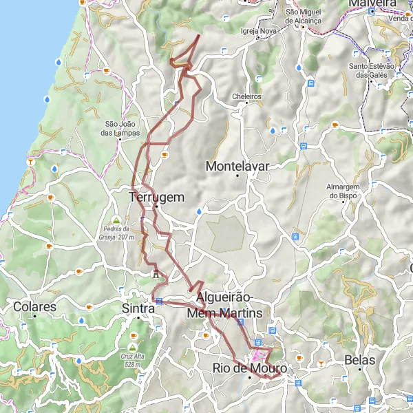 Miniatura do mapa de inspiração para ciclismo "Rota de Gravel Quinta da Ribafria-Rio de Mouro" em Área Metropolitana de Lisboa, Portugal. Gerado pelo planejador de rotas de ciclismo Tarmacs.app