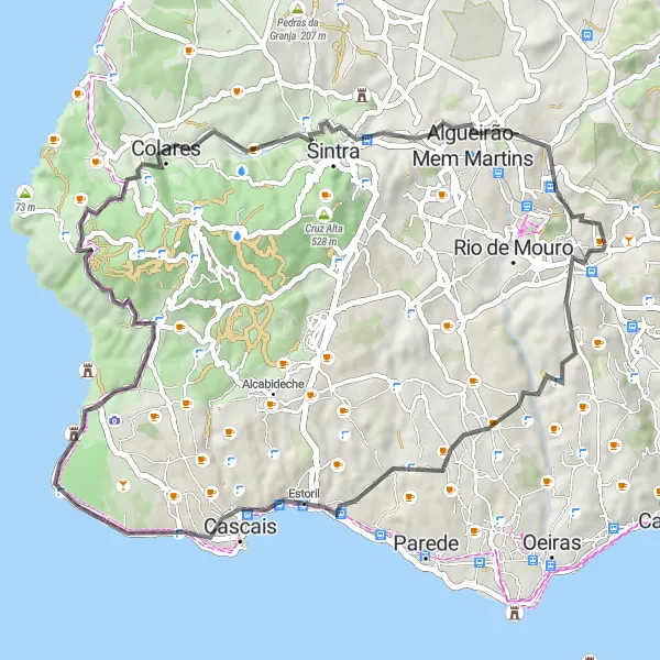 Miniatura do mapa de inspiração para ciclismo "Exploração pela Costa de Lisboa" em Área Metropolitana de Lisboa, Portugal. Gerado pelo planejador de rotas de ciclismo Tarmacs.app