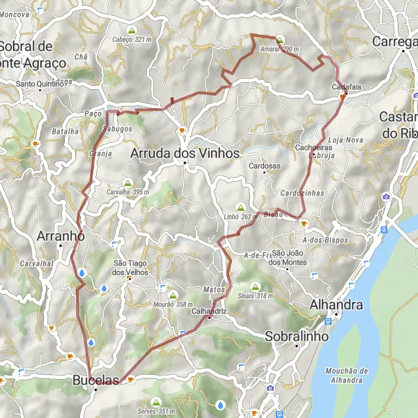 Map miniature of "Gravel Cycling Route: Cadafais to Amaral" cycling inspiration in Área Metropolitana de Lisboa, Portugal. Generated by Tarmacs.app cycling route planner