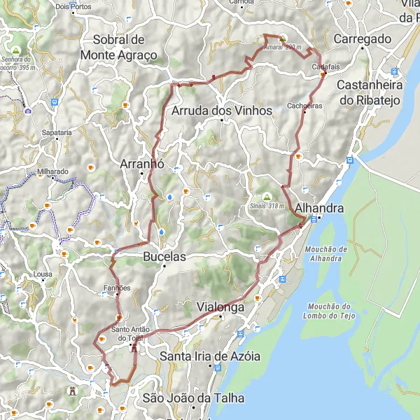 Map miniature of "Cadafais Gravel Adventure II" cycling inspiration in Área Metropolitana de Lisboa, Portugal. Generated by Tarmacs.app cycling route planner