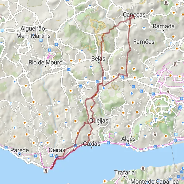 Map miniature of "Historical Gravel Ride" cycling inspiration in Área Metropolitana de Lisboa, Portugal. Generated by Tarmacs.app cycling route planner