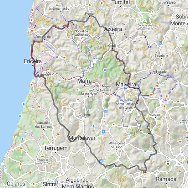 Miniatura do mapa de inspiração para ciclismo "Rota de Cortegaça e Romã" em Área Metropolitana de Lisboa, Portugal. Gerado pelo planejador de rotas de ciclismo Tarmacs.app