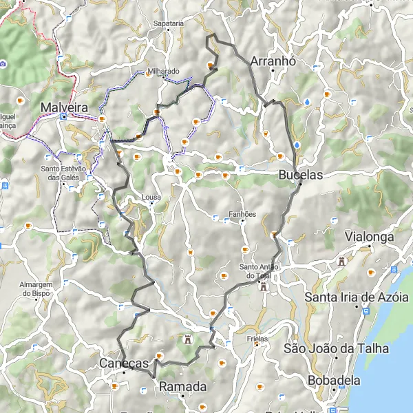 Map miniature of "A Serene Ride through Galega" cycling inspiration in Área Metropolitana de Lisboa, Portugal. Generated by Tarmacs.app cycling route planner