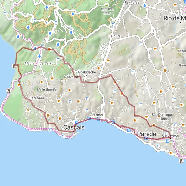 Miniatura do mapa de inspiração para ciclismo "Rota da Pedra do Sal e Forte do Guincho" em Área Metropolitana de Lisboa, Portugal. Gerado pelo planejador de rotas de ciclismo Tarmacs.app