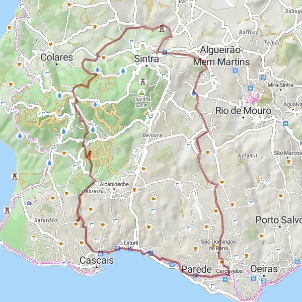 Miniatura do mapa de inspiração para ciclismo "Rota das Quintas" em Área Metropolitana de Lisboa, Portugal. Gerado pelo planejador de rotas de ciclismo Tarmacs.app