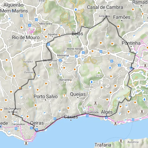Miniatura do mapa de inspiração para ciclismo "Rota de São Domingos de Rana a Carcavelos" em Área Metropolitana de Lisboa, Portugal. Gerado pelo planejador de rotas de ciclismo Tarmacs.app