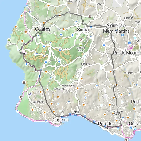 Miniatura do mapa de inspiração para ciclismo "Rota da Serra Road" em Área Metropolitana de Lisboa, Portugal. Gerado pelo planejador de rotas de ciclismo Tarmacs.app