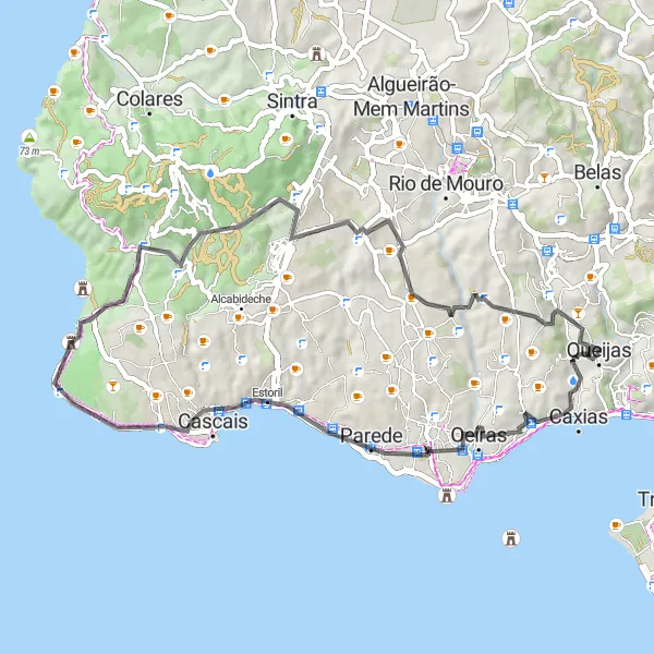 Miniatura do mapa de inspiração para ciclismo "Circuito cultural de Oeiras e Cascais" em Área Metropolitana de Lisboa, Portugal. Gerado pelo planejador de rotas de ciclismo Tarmacs.app