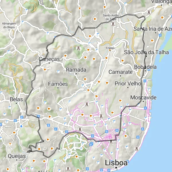 Miniatura do mapa de inspiração para ciclismo "Rota das Sardinhas" em Área Metropolitana de Lisboa, Portugal. Gerado pelo planejador de rotas de ciclismo Tarmacs.app