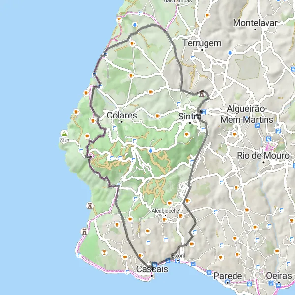 Miniatura do mapa de inspiração para ciclismo "Circuito da Serra de Sintra" em Área Metropolitana de Lisboa, Portugal. Gerado pelo planejador de rotas de ciclismo Tarmacs.app