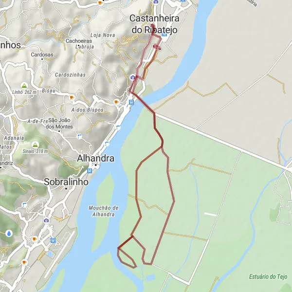 Miniatura do mapa de inspiração para ciclismo "Rota das Aldeias Antigas" em Área Metropolitana de Lisboa, Portugal. Gerado pelo planejador de rotas de ciclismo Tarmacs.app