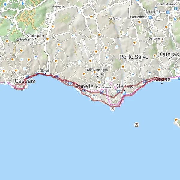 Miniatura do mapa de inspiração para ciclismo "Passeio de Bicicleta por Caxias e Arredores" em Área Metropolitana de Lisboa, Portugal. Gerado pelo planejador de rotas de ciclismo Tarmacs.app