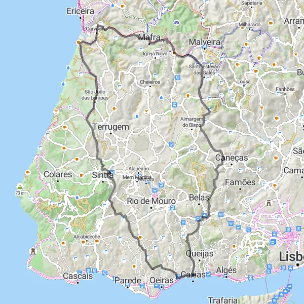 Miniatura do mapa de inspiração para ciclismo "Rota de Ciclismo Paço de Arcos - Queluz" em Área Metropolitana de Lisboa, Portugal. Gerado pelo planejador de rotas de ciclismo Tarmacs.app