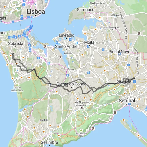 Map miniature of "Scenic Road Cycling Adventure" cycling inspiration in Área Metropolitana de Lisboa, Portugal. Generated by Tarmacs.app cycling route planner