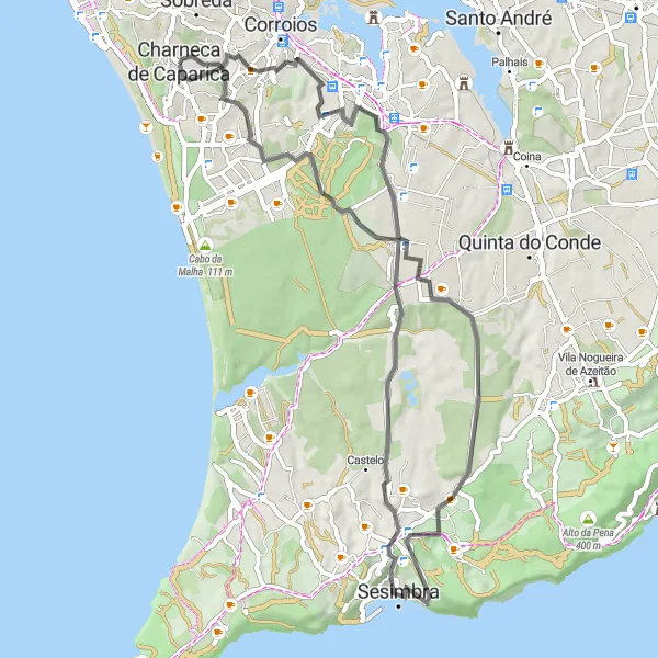 Map miniature of "Solar Dryer and Quinta da Aniza Adventure" cycling inspiration in Área Metropolitana de Lisboa, Portugal. Generated by Tarmacs.app cycling route planner