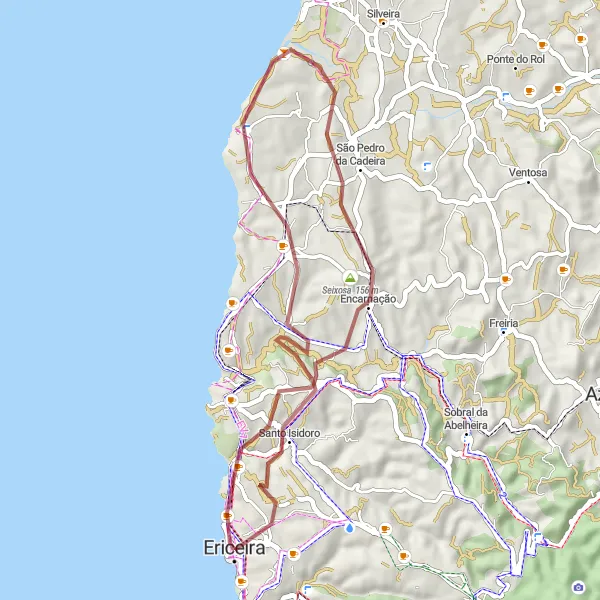 Map miniature of "Ericeira - Santo Isidoro" cycling inspiration in Área Metropolitana de Lisboa, Portugal. Generated by Tarmacs.app cycling route planner