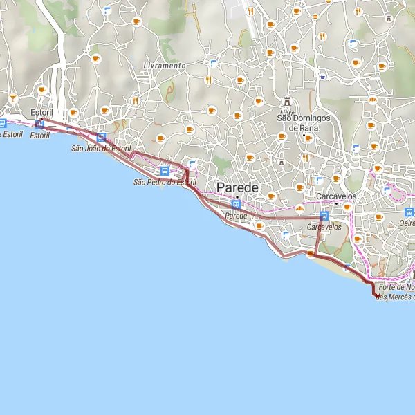 Map miniature of "Coastal Escape" cycling inspiration in Área Metropolitana de Lisboa, Portugal. Generated by Tarmacs.app cycling route planner