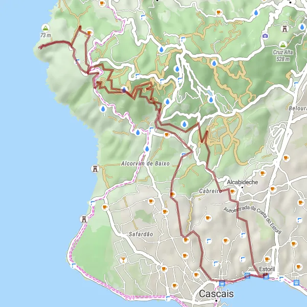 Map miniature of "Rugged Beauty of Sintra Mountains" cycling inspiration in Área Metropolitana de Lisboa, Portugal. Generated by Tarmacs.app cycling route planner