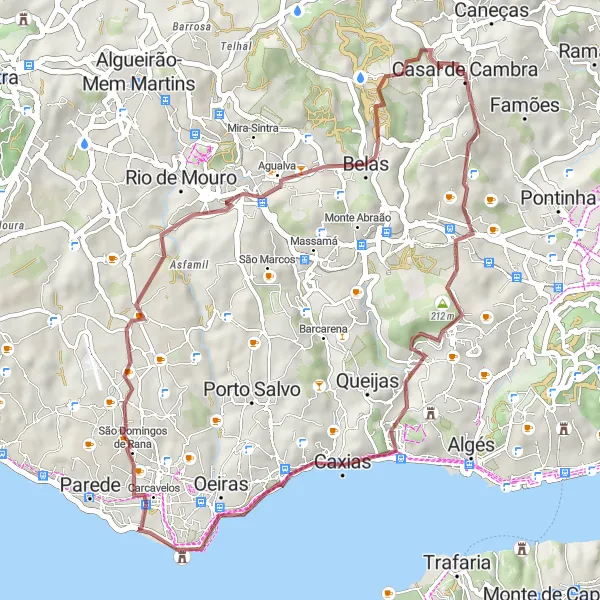 Miniatura do mapa de inspiração para ciclismo "Rota de Ciclismo de Gravel em Famões" em Área Metropolitana de Lisboa, Portugal. Gerado pelo planejador de rotas de ciclismo Tarmacs.app