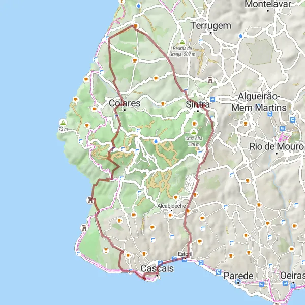 Miniatura do mapa de inspiração para ciclismo "Circuito Cultural de Sintra" em Área Metropolitana de Lisboa, Portugal. Gerado pelo planejador de rotas de ciclismo Tarmacs.app